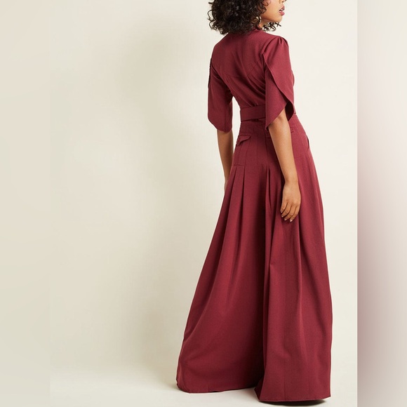 Modcloth Red Ruched Dolman Sleeve Jumpsuit - Picture 1 of 5